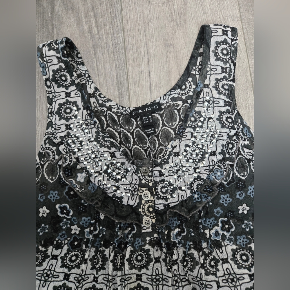 VTG FANG Y2K Whimsygoth Fairy  Grunge Studded Indie Ruffle Sheer Babydoll, Med